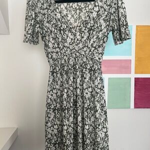 Mango Black and White Midi Sundress with Flutter Sleeves